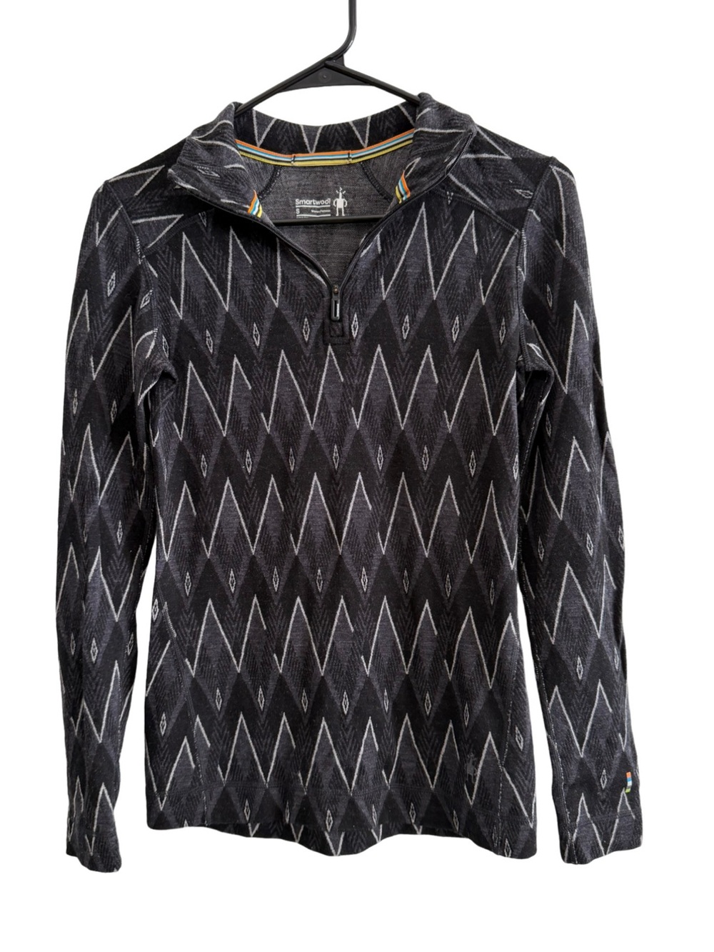 Smartwool W Merino 250 BL Pattern 1/4 Zip Black/Charcoal Heather Size Small